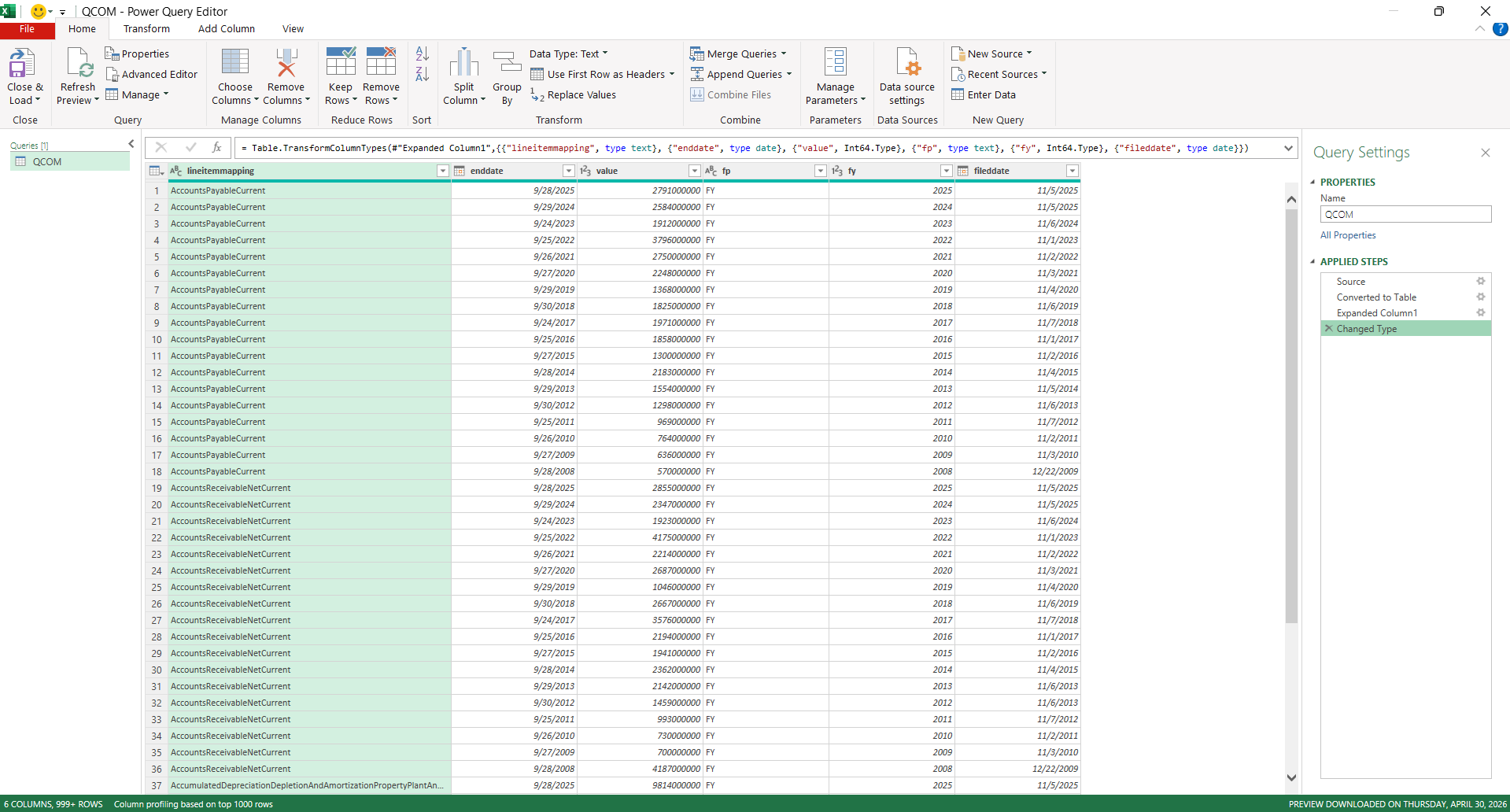 YouDomo financial API pulling SEC data into Excel